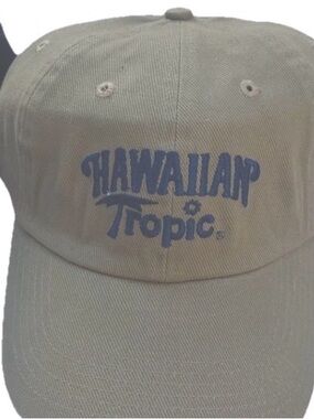 Hawaiian Tropic Khaki Baseball Cap with Blue Embroidered Logo
